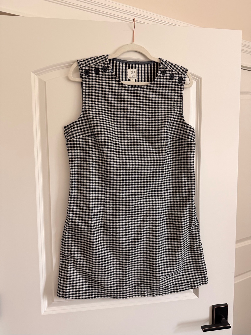 Doen & GAP Black & White Gingham Sleeveless Shift Dress with Shoulder Buttons